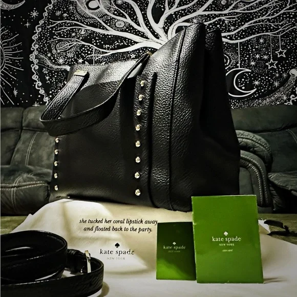 Vintage style Y2K Kate Spade AUTHENTIC Black Leather Tote handbag crossbody bag - Picture 17 of 17